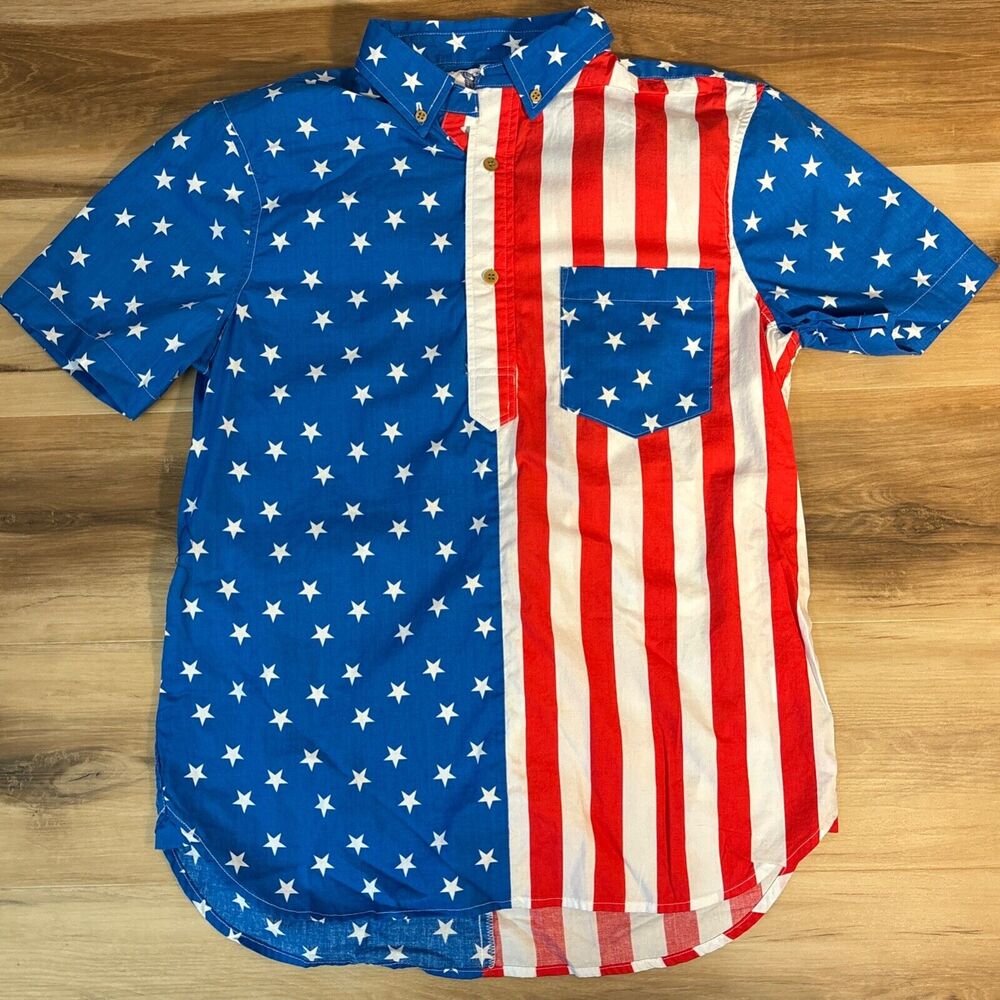American Flag Shirt Mens Small AOP Chubbies the Nutter USA made Cotton Polo - Picture 2 of 9